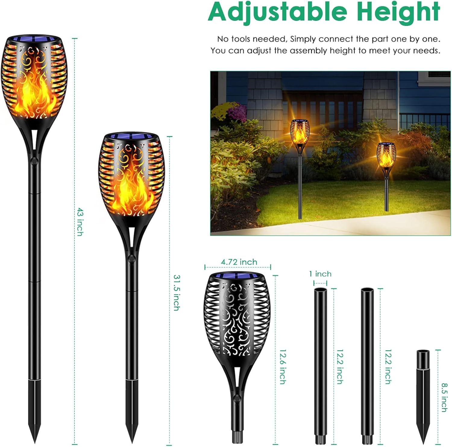 TomCare Solar Pathway Lights - Flickering Flame Outdoor Torches