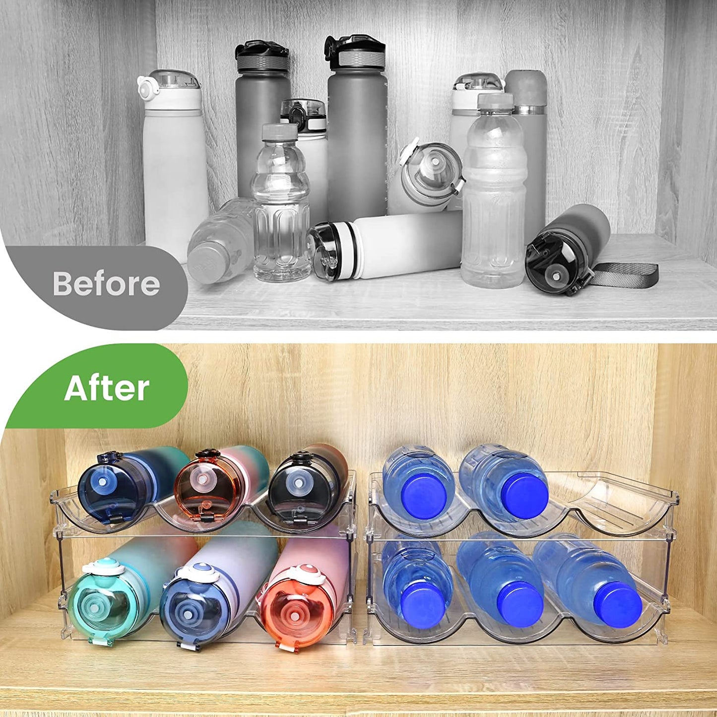 Aesthetic Water Bottle Organizer for Cabinet (2 Packs)