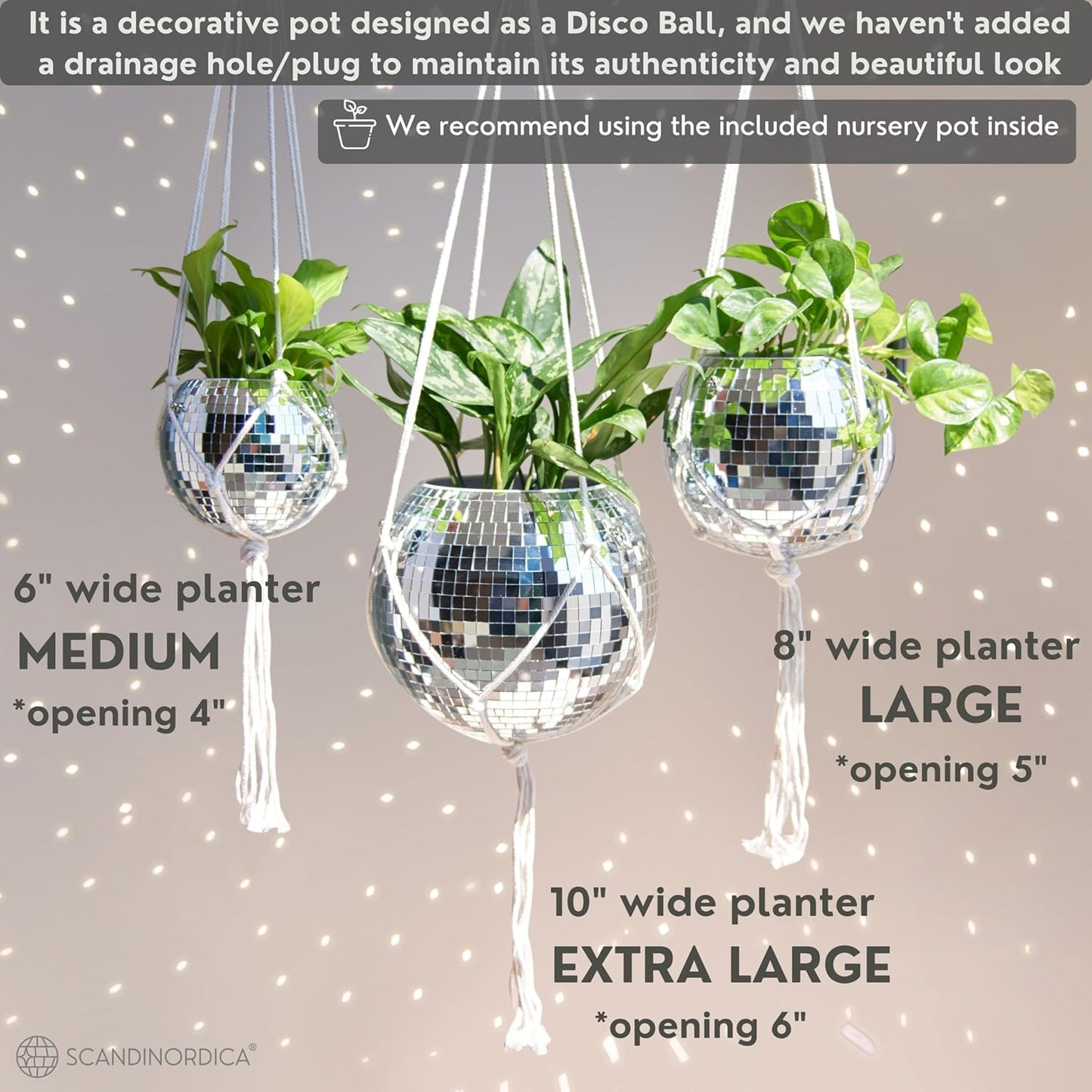 SCANDINORDICA Disco Ball Planter - Aesthetic Hanging Flower Pot