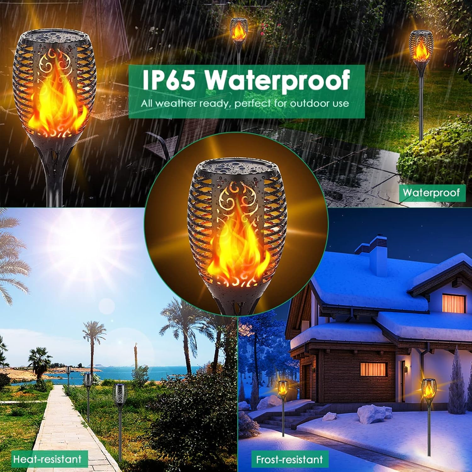 TomCare Solar Pathway Lights - Flickering Flame Outdoor Torches