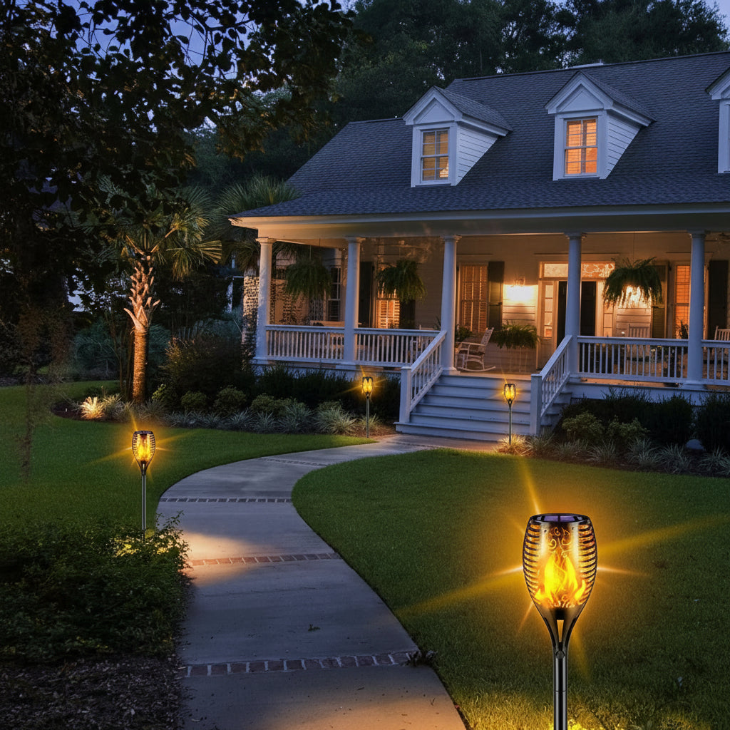 TomCare Solar Pathway Lights - Flickering Flame Outdoor Torches