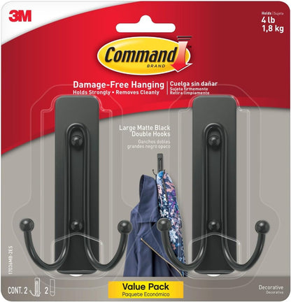 Command Matte Black Double Hooks (Damage-Free)