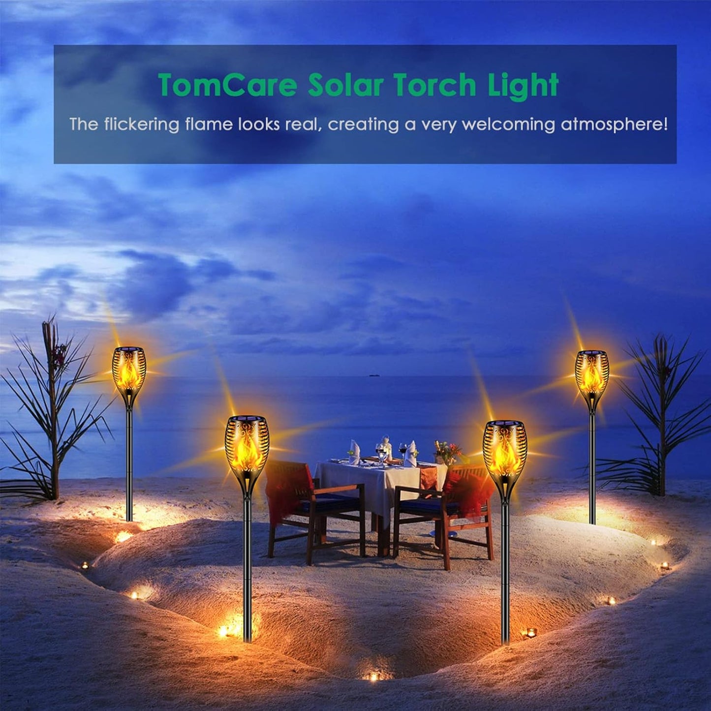 TomCare Solar Pathway Lights - Flickering Flame Outdoor Torches