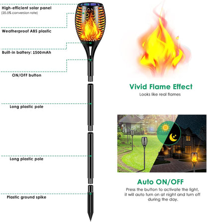 TomCare Solar Pathway Lights - Flickering Flame Outdoor Torches